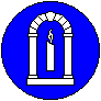 Azure, a candle enflamed within an arch stooped argent.
